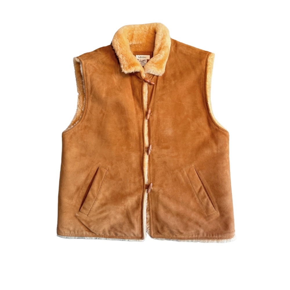 Vintage Suede Shearling Vest in Tan
